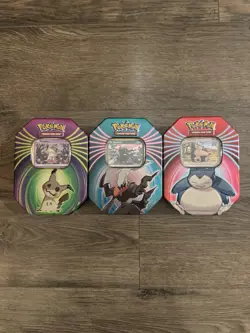 Pokemon Mighty Mysterious Tins EMPTY Lot w/ Mimikyu Snorlax Darkrai & Code Cards - Image 1