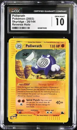CGC 10 GEM MINT Poliwrath 2003 Skyridge 26/144 Reverse Holo Pokemon Card psa - Image 1
