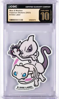 2023 POKEMON STICKERS B-SIDE LABEL MEW & MEWTWO CGC 10 PERFECT - Image 1