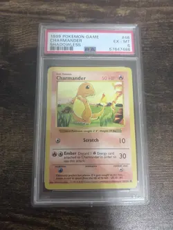 1999 Pokemon Charmander Base Set Shadowless PSA 6 - Image 1