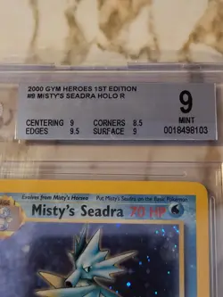2000 Pokemon Gym Heroes 1st Edition Holo Misty's Seadra BGS Grade 9 Swirls - Image 3
