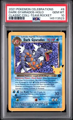 PSA 10 GEM MINT Dark Gyarados Celebrations Team Rocket Holo 2021 Pokemon 8/82 - Image 1