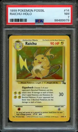 Pokemon Raichu Holo #14 | PSA 7 Near Mint | Fossil Set 1999 - Image 1