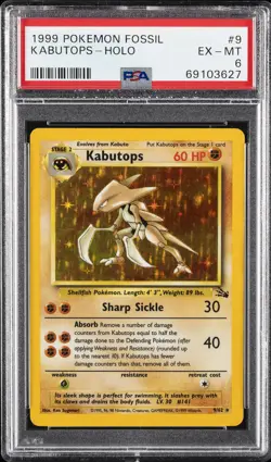 1999 POKEMON FOSSIL #9 KABUTOPS-HOLO PSA 6 - Image 1