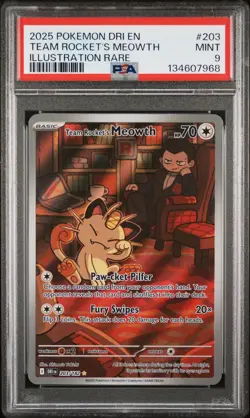 2025 POKEMON DRI EN-DESTINED RIVALS ILLUSTRATION RARE TEAM ROCKET'S MEOWTH PSA 9 - Image 1