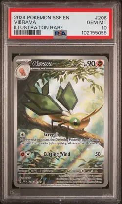 2024 Pokemon Surging Sparks #206 Vibrava Illustration Rare PSA 10 Card GEM MINT! - Image 1
