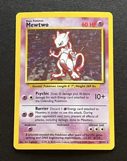 Pokemon TCG Base Set Mewtwo Holo Card 10/102 Vintage Rare MP/HP Unlimited 1999 - Image 1
