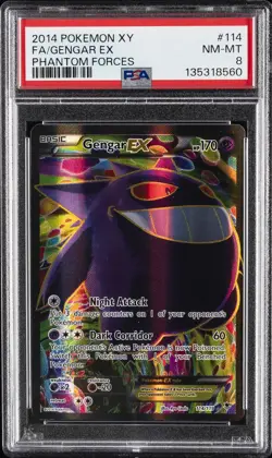 2014 POKEMON XY PHANTOM FORCES #114 FULL ART/GENGAR EX PSA 8 - Image 1
