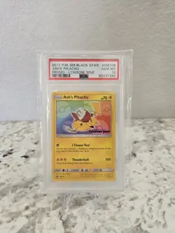 2017 Pokemon SM Black Star Promo Ash's Pikachu #SM108 PSA 10 - Image 1