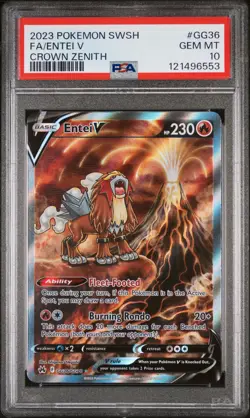 2023 POKEMON SWORD & SHIELD CROWN ZENITH #GG36 FULL ART/ENTEI V PSA 10 - Image 1