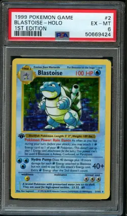 Pokemon 1st Edition Holo Blastoise #2 | PSA 6 EX - Mint | Shadowless Base 1999 - Image 1