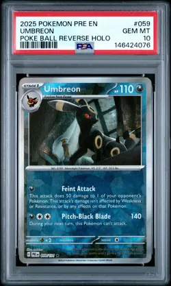 2025 Pokemon Pre EN #059 Umbreon Poke Ball Reverse Holo PSA 10 - Image 1