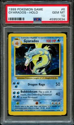 PSA 10 GEM MINT Gyarados 6/102 HOLO RARE Base Set Pokemon Card - Image 1