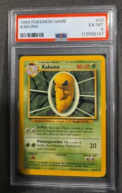 POKEMON CARD KAKUNA 33 BASE SET #33 VINTAGE GRADED PSA 6 WIZARDS WOTC - Image 1