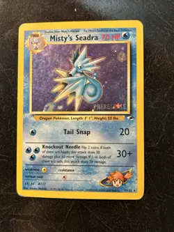 Prerelease Misty's Seadra 9/132 Gym Heroes Holo Rare Vintage Pokemon Card LP/HP - Image 1