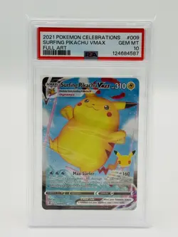 2021 POKEMON CELEBRATIONS #009 FULL ART/SURFING PIKACHU VMAX PSA 10 - Image 1