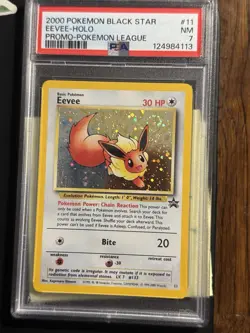 Pokemon Eevee holo Foil 2000 Black star Promo Pokemon league PROMO PSA 7 SWIRL - Image 1