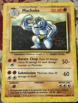 RARE! MACHOKE 34/102 BASE SET 1 POKEMON CARD - Image 1