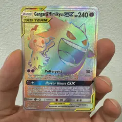 Pokemon Gengar & Mimikyu GX Secret Rare 186/181 Sm-Team Up Holo TAG TEAM Card - Image 1