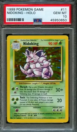 Pokemon Nidoking Base Set Unlimited Holo Rare #11 PSA 10 Gem Mint 1999 - Image 1