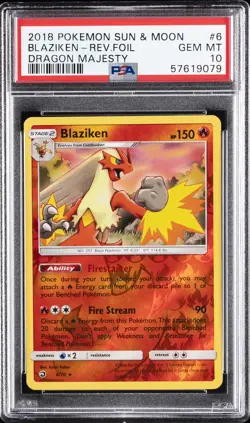 2018 POKEMON SUN & MOON DRAGON MAJESTY #6 BLAZIKEN-REVERSE FOIL PSA 10 - Image 1