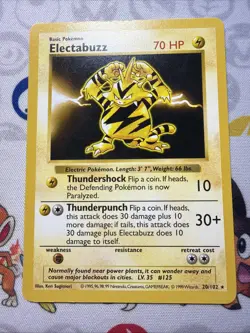 Electabuzz 20/102 Shadowless Base Set Pokemon Card 1999 Lightly Played + - Image 1