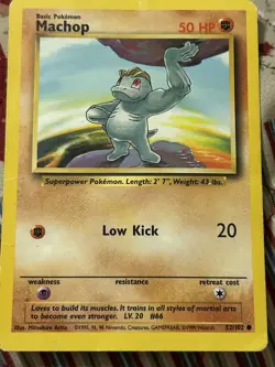1995 MACHOP 52/102 Pokemon Base Set Card Near Mint NM Never Played WOTC Common - Image 1