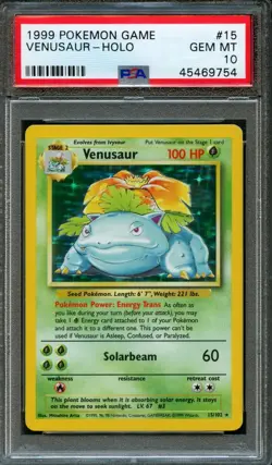 PSA 10 GEM MINT Venusaur 15/102 HOLO RARE Base Set Pokemon Card - Image 1