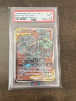 2019 POKEMON SUN & MOON UNBROKEN BONDS FULL ART ENG MARSHADOW & MACHAMP GX PSA 9 - Image 1
