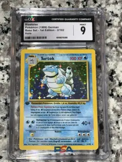 1999 Pokemon GERMAN 1st Edition Base Set Turtok-Blastoise Holo 2/102 CGC 9 #2 - Image 1