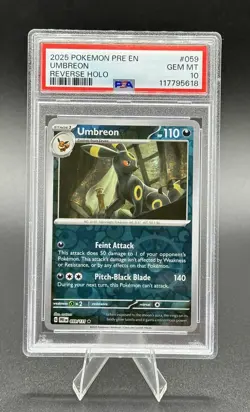 2025 POKEMON PRE EN-PRISMATIC EVOLUTIONS REVERSE HOLO #059 UMBREON PSA 10 - Image 2