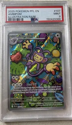 Pokemon TCG Ambipom Illustration PFL 107 PSA 9 Full Art Holo Ultra Rare - Image 1