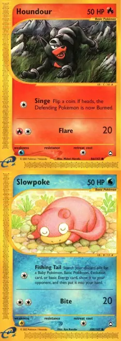 Pokemon TCG Aquapolis Slowpoke Houndour Mp X2 - Image 1