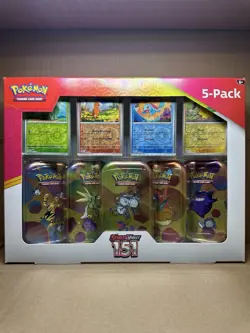 Pokemon Scarlet & Violet - 151 (5-Pack) Mini Tins w/ 4 Promo cards Costco Bundle - Image 1