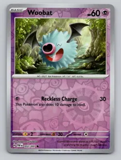 Reverse Holo Woobat 032/091 Common Paldean Fates Pokemon - Image 1