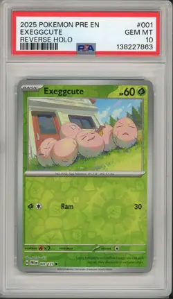2025 Pokemon Prismatic Evolutions Exeggcute Reverse Holo #001 PSA 10 - Image 1