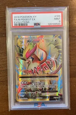 2016 Pokemon XY Evolutions 105/108 Full Art M Pidgeot EX PSA 9 Mint - Image 1