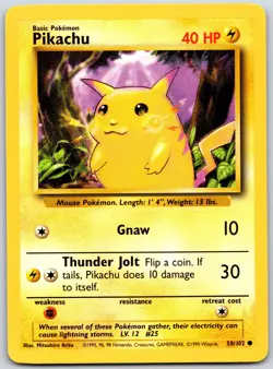 POKEMON BASE SET UNLIMITED PIKACHU 58/102 COMMON NM - Image 1