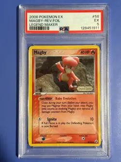 2006 Pokemon EX Legend Maker Magby 58/92 Reverse Holo - Stamped - PSA 5 EX - Image 1
