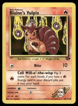 Pokemon Tcg Blaine's Vulpix #66 Pokemon Gym Challenge MP - Image 1