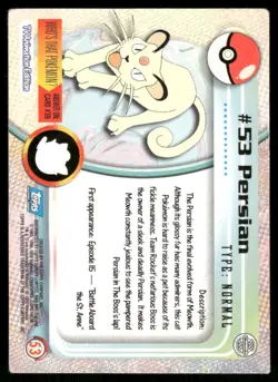 Pokemon Cards Persian #53 Topps Trading Cards Series 1 LP *2 - Image 2