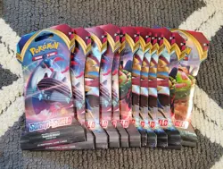 12x Pokemon TCG: Sleeved 10 Card Booster Pack Sword and Shield Base Set - Image 1