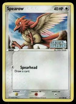 Pokemon Cards Spearow 61/100 Reverse Holo STAMPED Crystal Guardians Common LP - Image 1