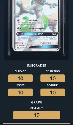 Pokemon Mewtwo GX SV59/SV94 Hidden Fates Ace Gem Mint 10 *PERFECT SUBGRADES* - Image 4