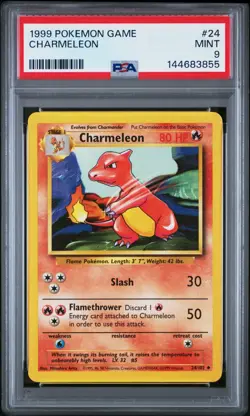 1999 POKEMON GAME BASE SET UNLIMITED #24 CHARMELEON PSA 9 MINT - Image 1