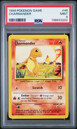 1999 POKEMON GAME BASE SET UNLIMITED 46 CHARMANDER PSA 9 MINT - Image 1