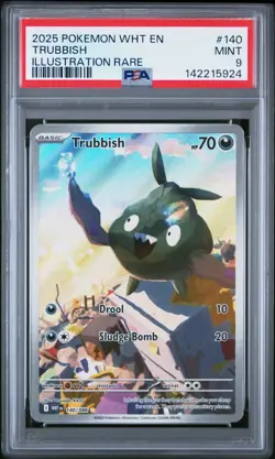 2025 POKEMON WHT EN-WHITE FLARE ILLUSTRATION RARE #140 TRUBBISH PSA 9 - Image 1