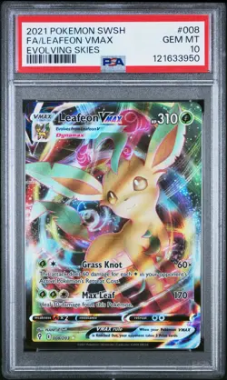 Leafeon VMAX PSA 10 English Pokemon Card 008/203 Evolving Skies 2021 Full Art - Image 1