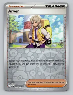 Reverse Holo Arven 186/197 Uncommon Obsidian Flames Pokemon - Image 1
