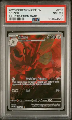 Pokemon Scizor 205/197 SV03 Obsidian Flames PSA 8 Illustration Rare Holo Metal - Image 1